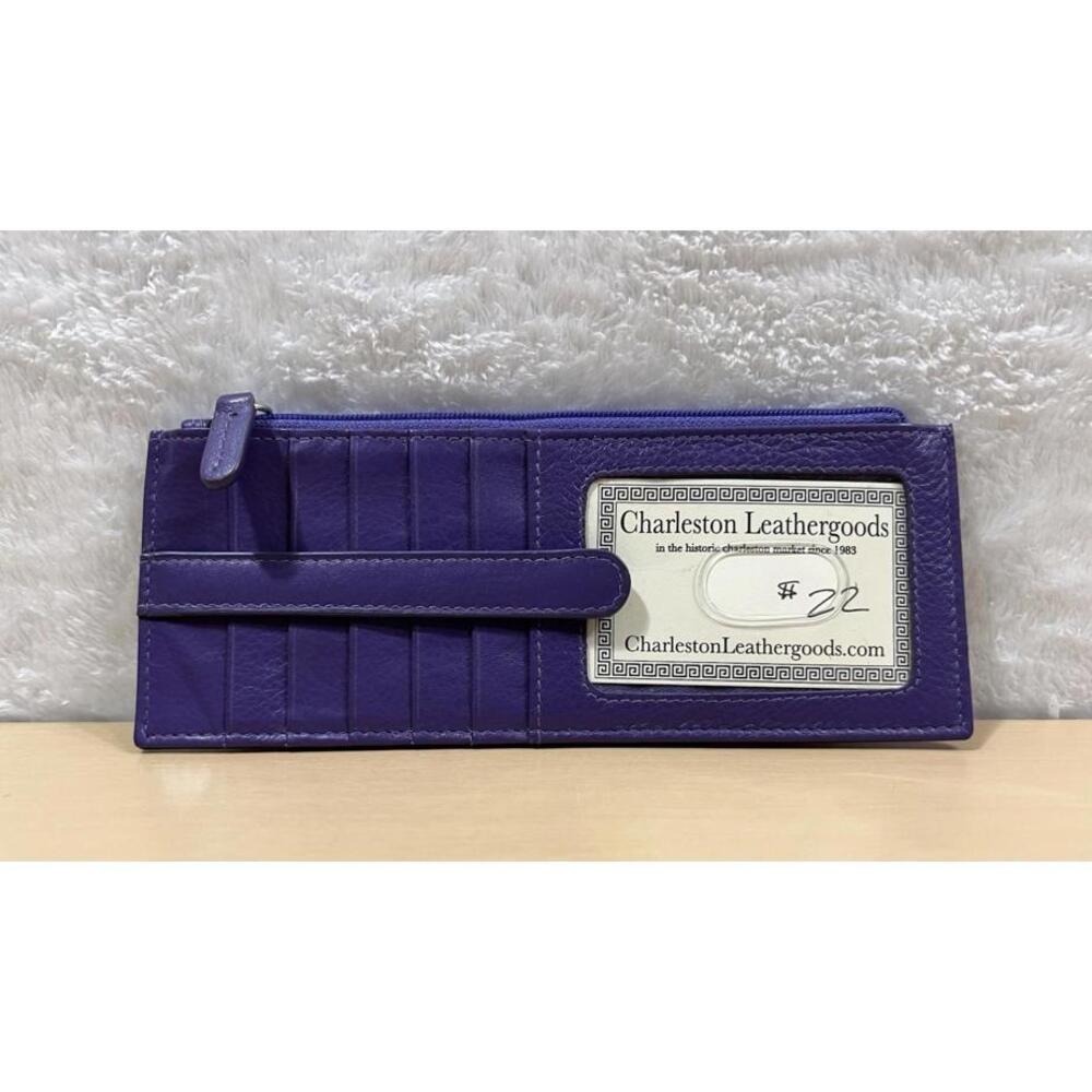 Charleston Leathergoods Purple RFID‎ Leather Wallet Card Holder Zip ID Case